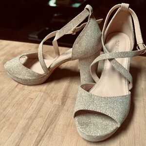 Top Moda Champagne Glitter Block Heel Sandals